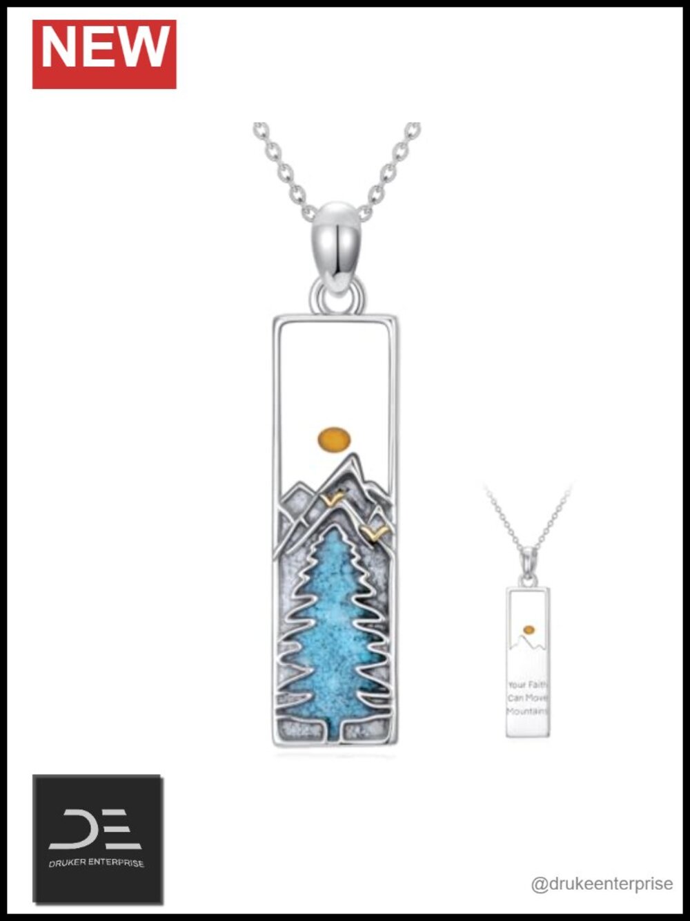 Sterling Silver Mustard Seed Mountain Pendant Necklace Faith Christian Gift